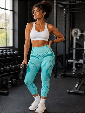 Fresought Seamless Teal High-Waist Active Capri Leggings - Women